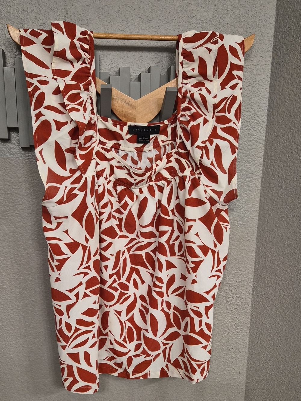 Sanctuary Rust Ivory Floral Print Ruffle Sleeve Blouse Size M